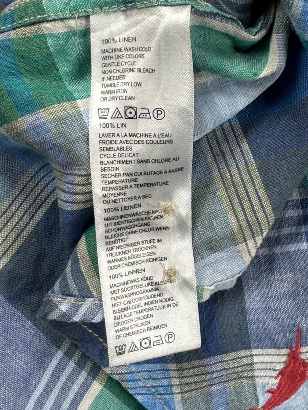 Tommy Bahama All Linen Plaid Logo Large Blue Green Button Up Long Sleeve Beach - Picture 16 of 16